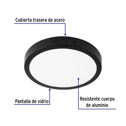 LUMINARIO LED TIPO PLAFÓN 18W, REDONDO, LUZ DE DÍA, NEGRO 47397 *