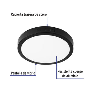 LUMINARIO LED TIPO PLAFÓN 18W, REDONDO, LUZ DE DÍA, NEGRO 47397 P