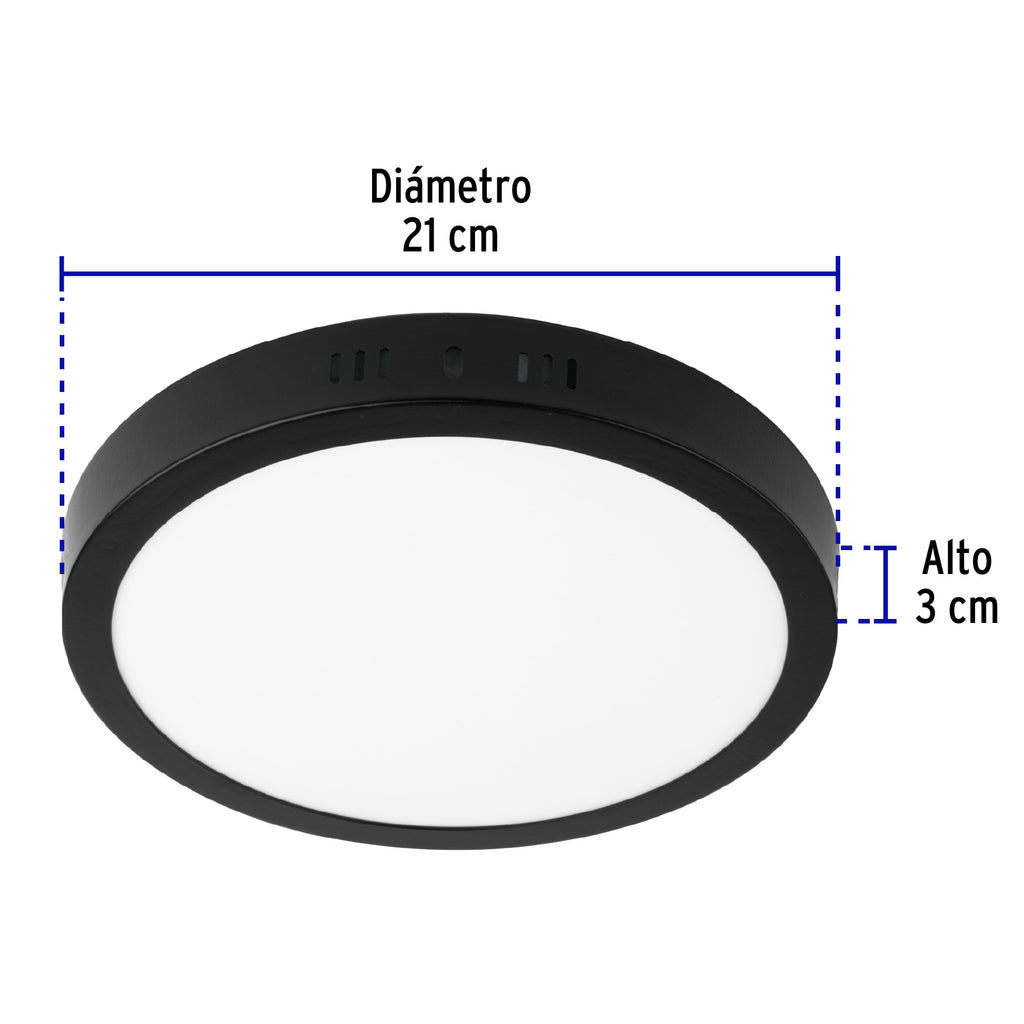 LUMINARIO LED TIPO PLAFÓN 18W, REDONDO, LUZ DE DÍA, NEGRO 47397 *