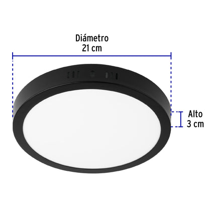 LUMINARIO LED TIPO PLAFÓN 18W, REDONDO, LUZ DE DÍA, NEGRO 47397 *