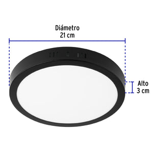 LUMINARIO LED TIPO PLAFÓN 18W, REDONDO, LUZ DE DÍA, NEGRO 47397 P