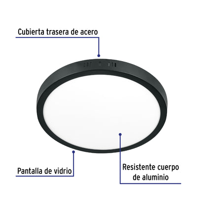LUMINARIO LED 24W, REDONDO, LUZ DE DIA, NEGRO 47398 *