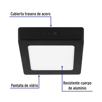 LUMINARIO LED TIPO PLAFON 6 W, CUADRADO, LUZ DE DÍA, NEGRO 47415 P
