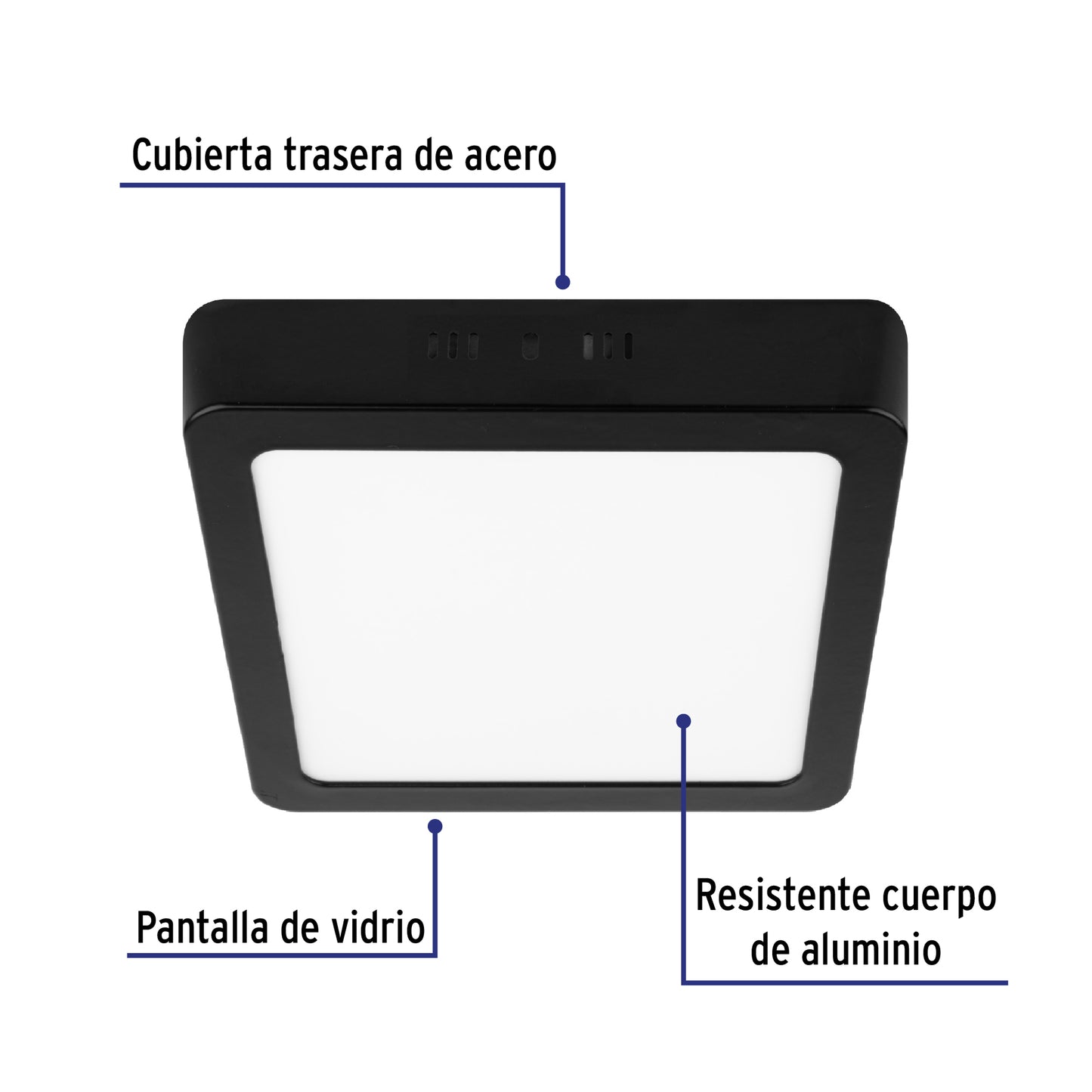 LUMINARIO LED TIPO PLAFÓN 12 W, CUADRADO, LUZ DE DIA, NEGRO 47416 *