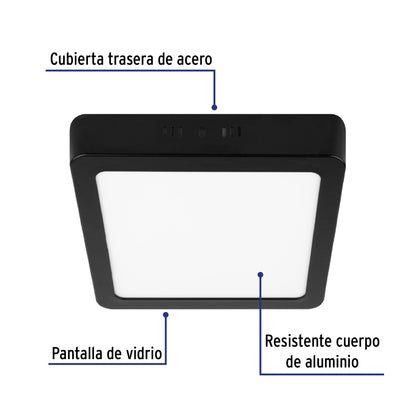LUMINARIO LED TIPO PLAFÓN 12 W, CUADRADO, LUZ DE DIA, NEGRO 47416 *