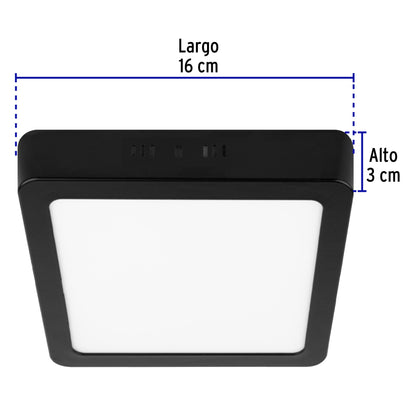 LUMINARIO LED TIPO PLAFÓN 12 W, CUADRADO, LUZ DE DIA, NEGRO 47416 *