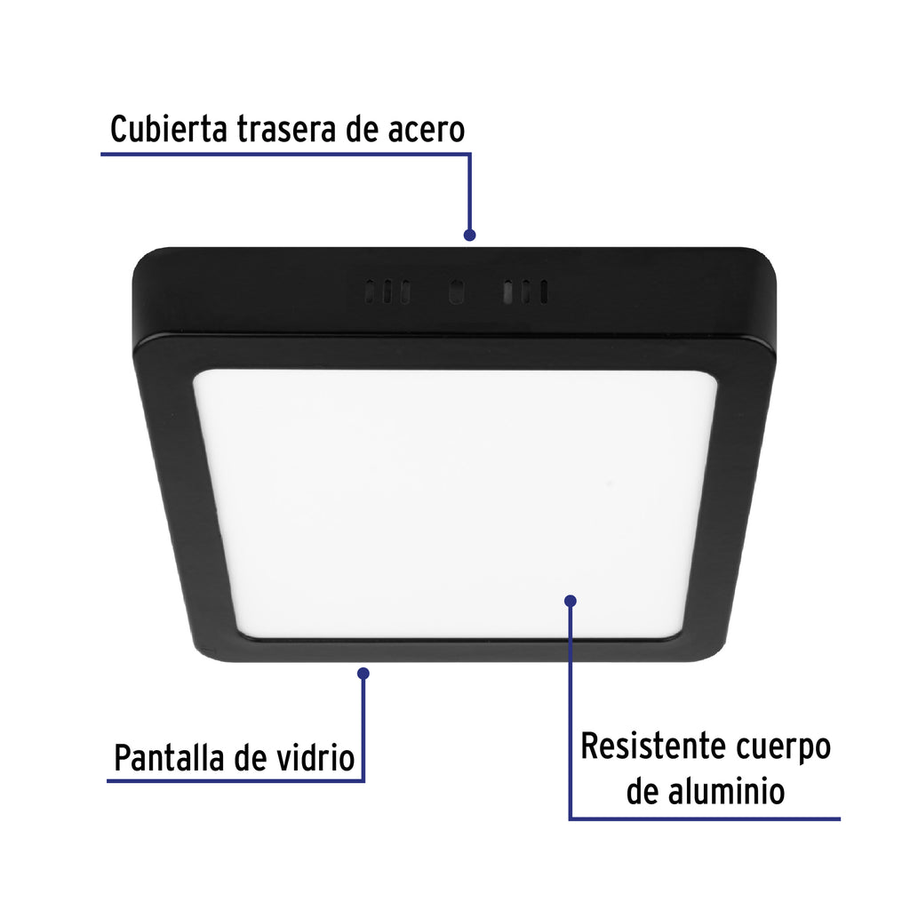 LUMINARIO LED TIPO PLAFÓN 18W, CUADRADO, LUZ DE DÍA, NEGRO 47417 *
