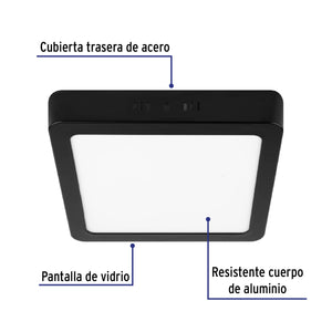 LUMINARIO LED TIPO PLAFÓN 18W, CUADRADO, LUZ DE DÍA, NEGRO 47417 P