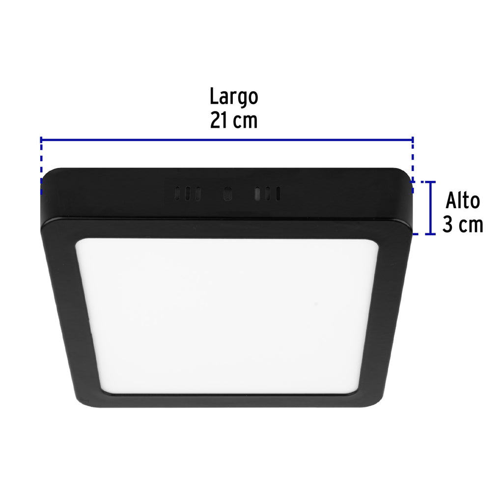 LUMINARIO LED TIPO PLAFÓN 18W, CUADRADO, LUZ DE DÍA, NEGRO 47417 *