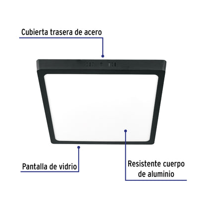 LUMINARIO LED TIPO PLAFÓN 24W, CUADRADO, LUZ DE DÍA, NEGRO 47418 *