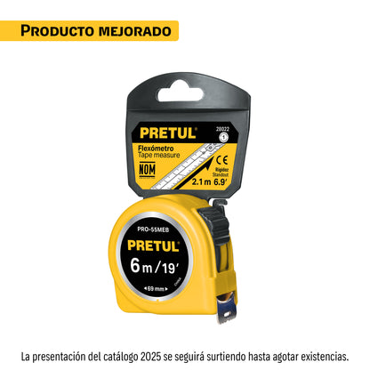 FLEXÓMETRO AMARILLO, 6M, CINTA 19MM, PRETUL TARJETA 28022 *