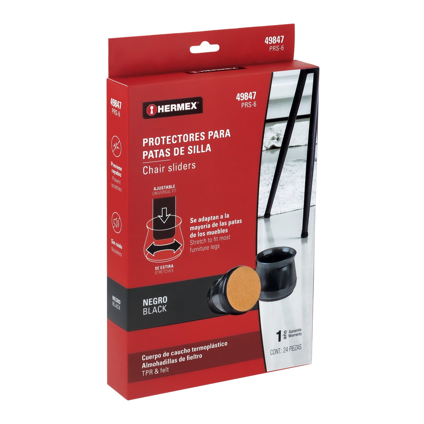 CAJA CON 24 PROTECTORES PARA PATAS DE SILLA, NEGRO 49847 *