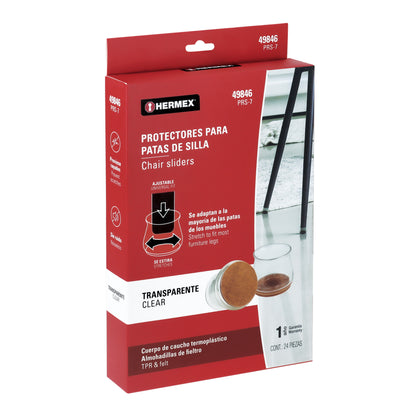CAJA CON 24 PROTECTORES PARA PATAS DE SILLA, TRANSPARENTE 49846 *