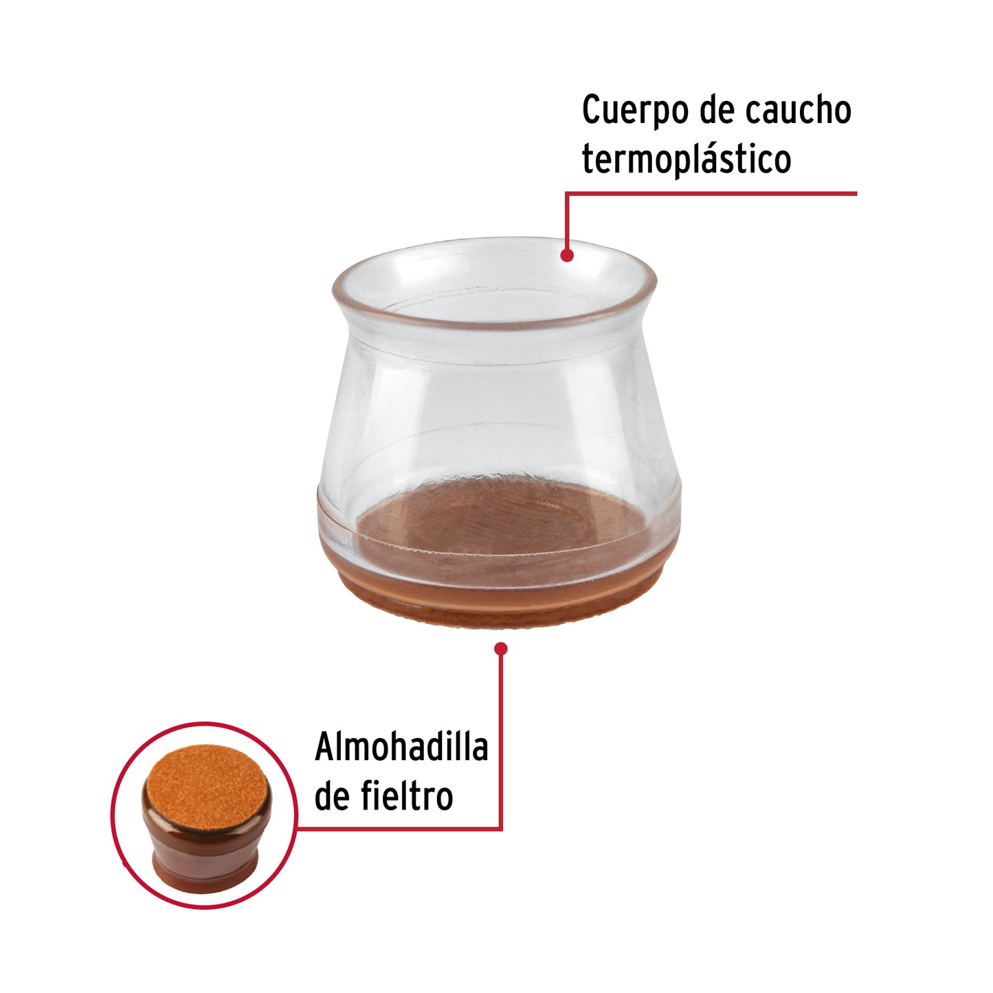CAJA CON 24 PROTECTORES PARA PATAS DE SILLA, TRANSPARENTE 49846 *