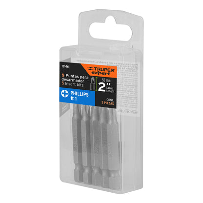 ESTUCHE CON 5 PUNTAS DE CRUZ PH1 LARGO 2", TRUPER EXPERT 12146 *