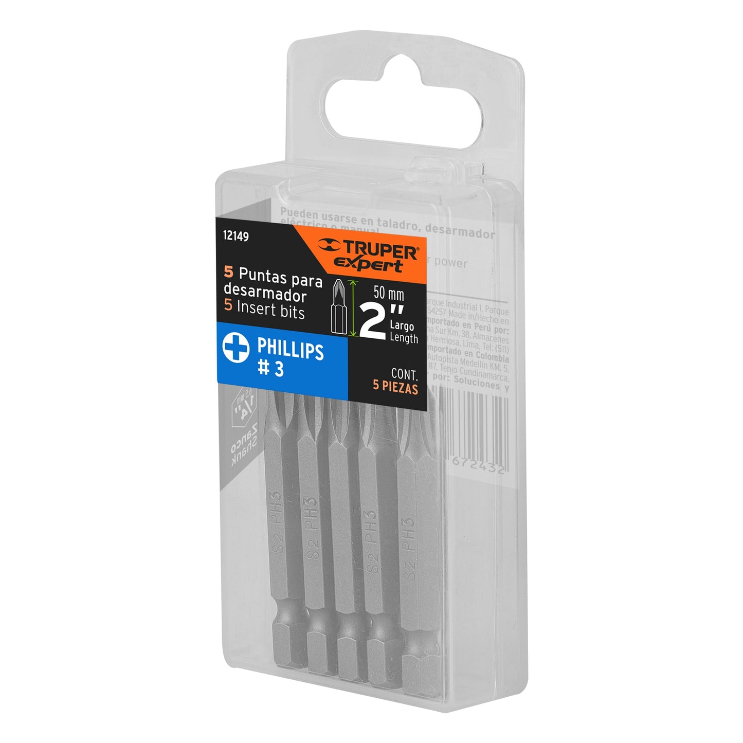 ESTUCHE CON 5 PUNTAS DE CRUZ PH3 LARGO 2", TRUPER EXPERT 12149 *