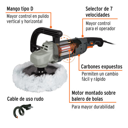 PULIDORA VELOCIDAD VARIABLE 7'', 1200W, TRUPER INDUSTRIAL 16673 *