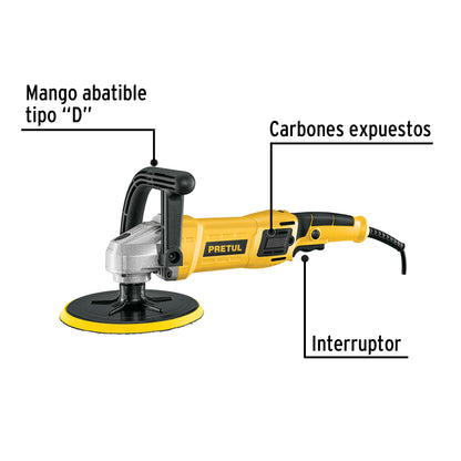PULIDORA VELOCIDAD VARIABLE 7'' 1200W, C/ACCESORIOS, PRETUL 28151 *