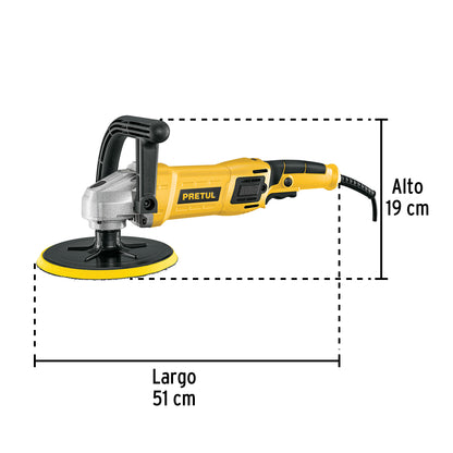 PULIDORA VELOCIDAD VARIABLE 7'' 1200W, C/ACCESORIOS, PRETUL 28151 *