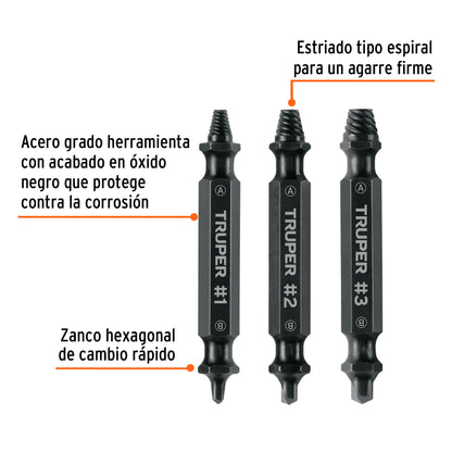 BLÌSTER CON 3 PUNTAS EXTRACTORAS DE TORNILLOS 103311 P