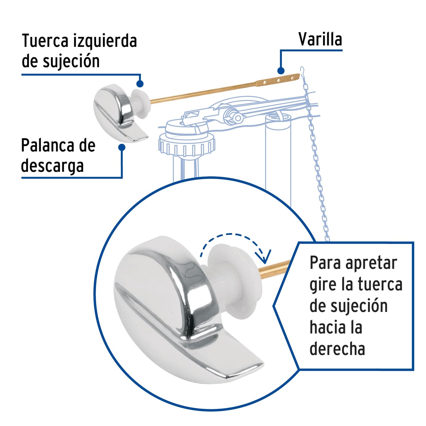 PALANCA LATERAL CROMADA PARA WC, FOSET 40008 P