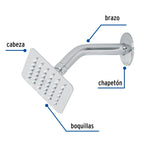 REGADERA CUADRADA 4', ACERO INOX, CON BRAZO, CROMO, TÚBIG 47734 *