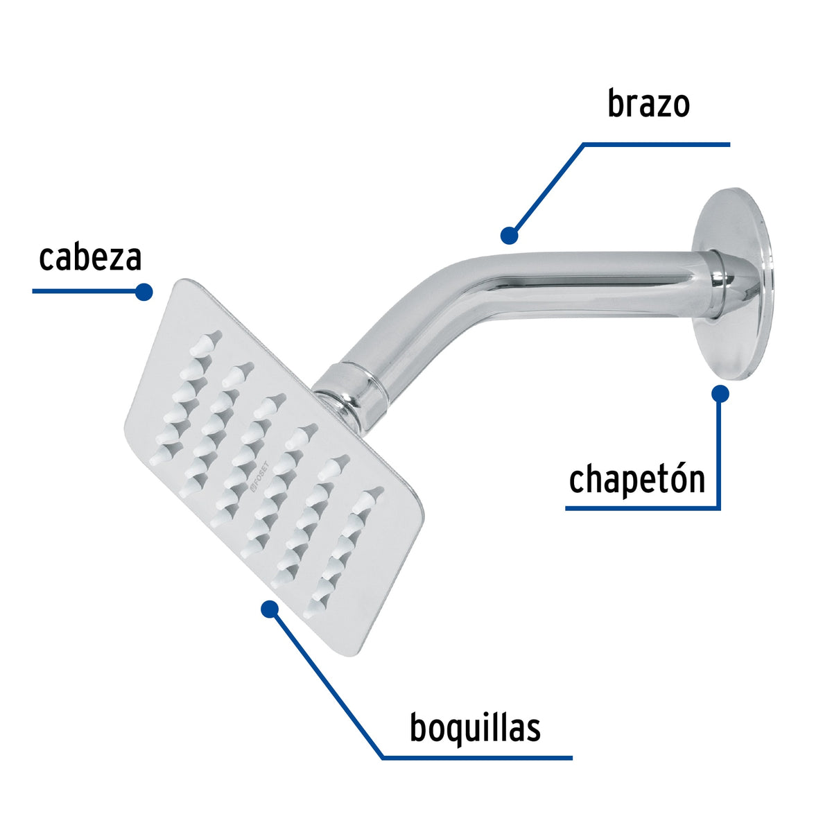 REGADERA CUADRADA 4', ACERO INOX, CON BRAZO, CROMO, TÚBIG 47734 *