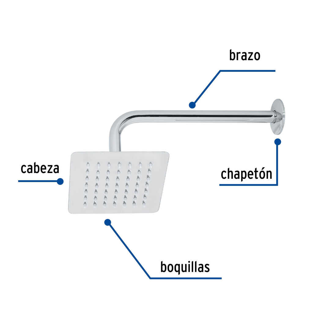 REGADERA CUADRADA 6', ACERO INOX, CON BRAZO, CROMO, TÚBIG 47736 *