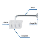 REGADERA CUADRADA 6', ACERO INOX, CON BRAZO, CROMO, TÚBIG 47736 *