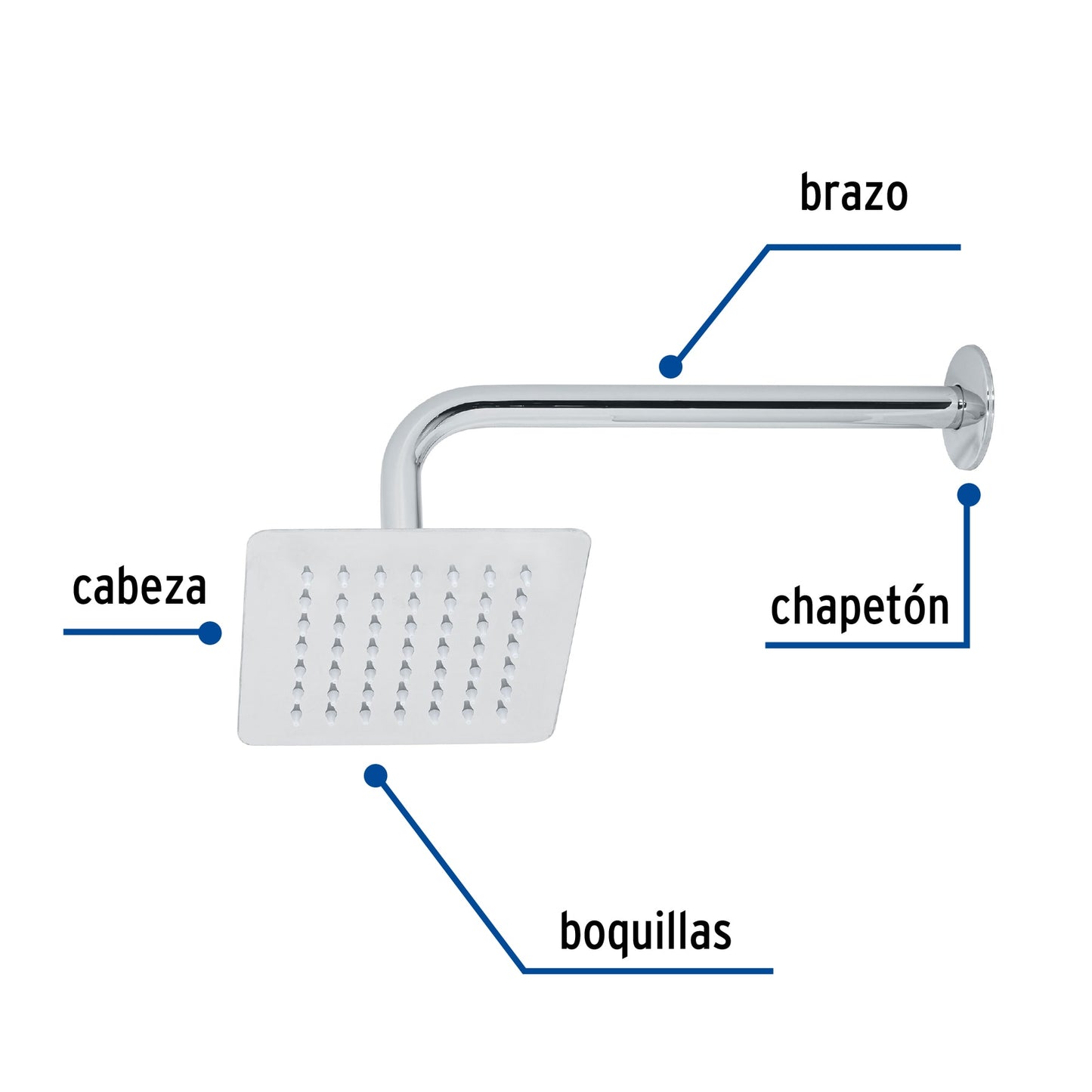 REGADERA CUADRADA 6', ACERO INOX, CON BRAZO, CROMO, TÚBIG 47736 *