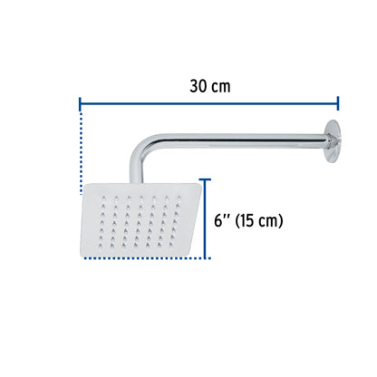REGADERA CUADRADA 6', ACERO INOX, CON BRAZO, CROMO, TÚBIG 47736 *