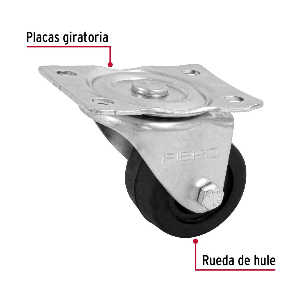 RODAJA HULE 2-1/2', PLACA GIRATORIA CON BUJE, CARGA 60 KG 48607 *