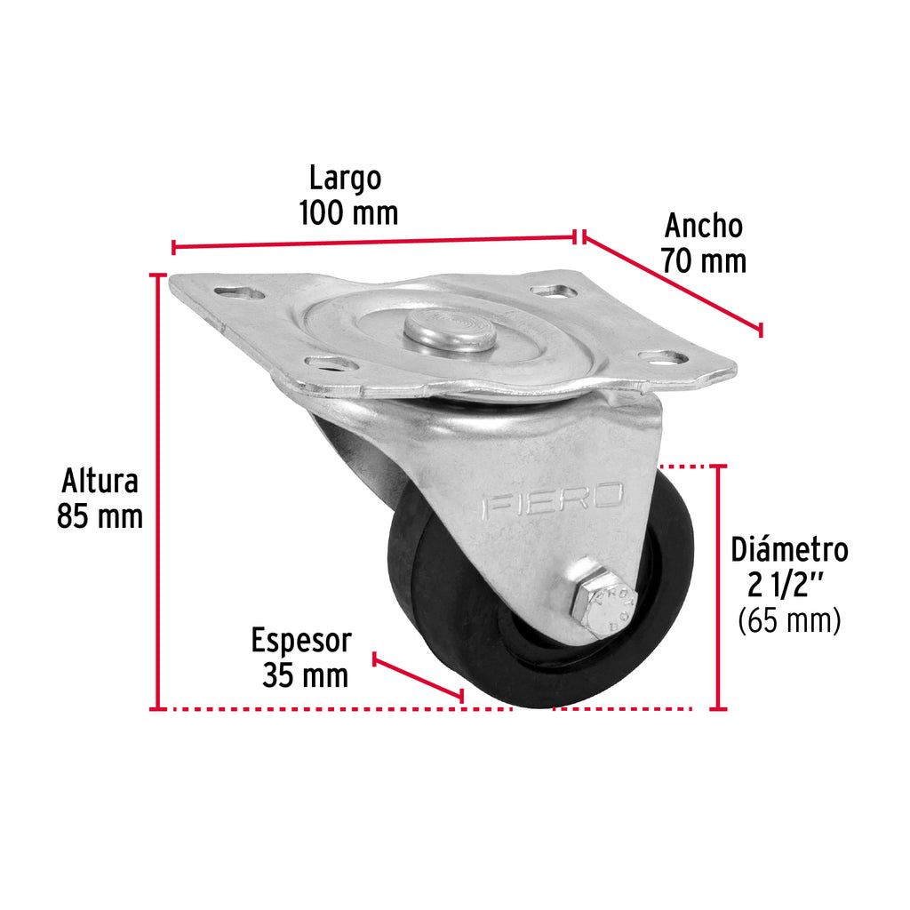 RODAJA HULE 2-1/2', PLACA GIRATORIA CON BUJE, CARGA 60 KG 48607 *