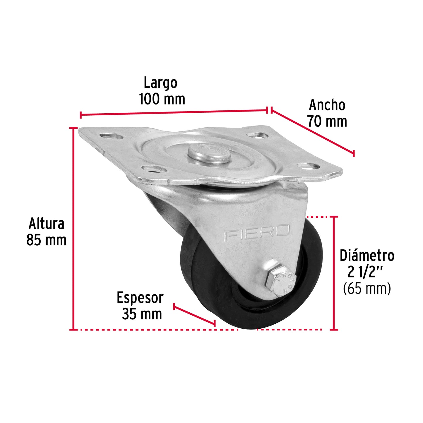 RODAJA HULE 2-1/2', PLACA GIRATORIA CON BUJE, CARGA 60 KG 48607 *