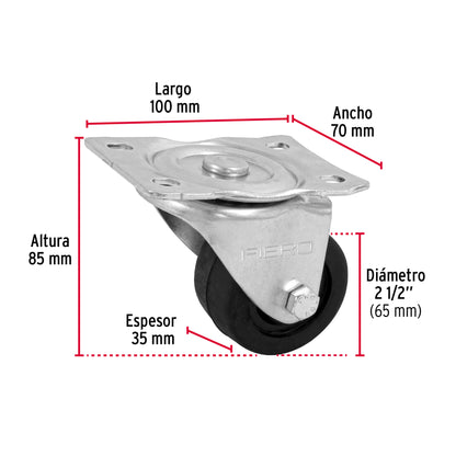 RODAJA HULE 2-1/2', PLACA GIRATORIA CON BUJE, CARGA 60 KG 48607 *