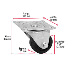 Cargar imagen en el visor de la galería, RODAJA HULE 2-1/2&#39;, PLACA GIRATORIA CON BUJE, CARGA 60 KG 48607 *
