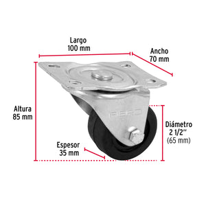 RODAJA HULE 2-1/2', PLACA GIRATORIA CON BUJE, CARGA 60 KG 48607 *