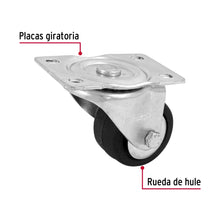 Cargar imagen en el visor de la galería, RODAJA HULE 2-1/2&#39;, PLACA GIRATORIA CON BALERO, CARGA 80 KG 48608 P
