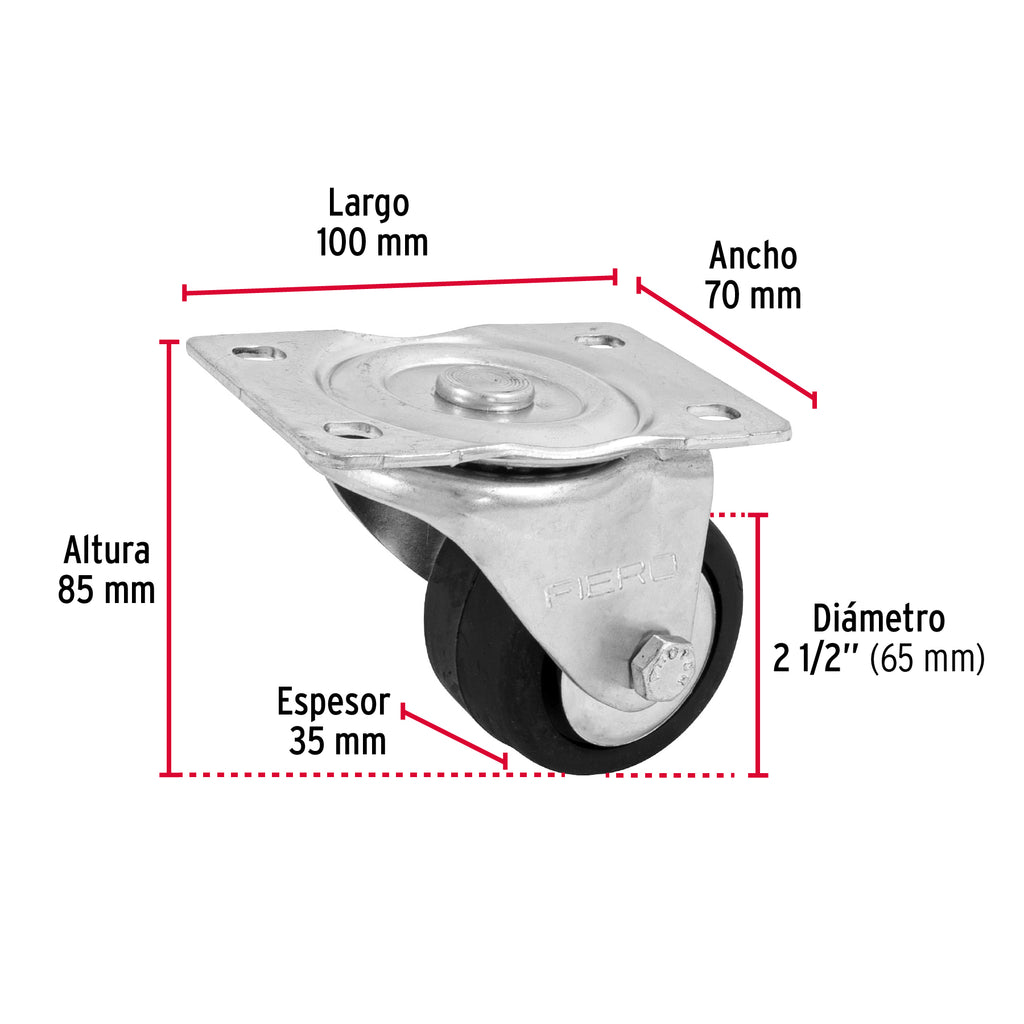RODAJA HULE 2-1/2', PLACA GIRATORIA CON BALERO, CARGA 80 KG 48608 *