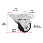 RODAJA HULE 2-1/2', PLACA GIRATORIA CON BALERO, CARGA 80 KG 48608 *
