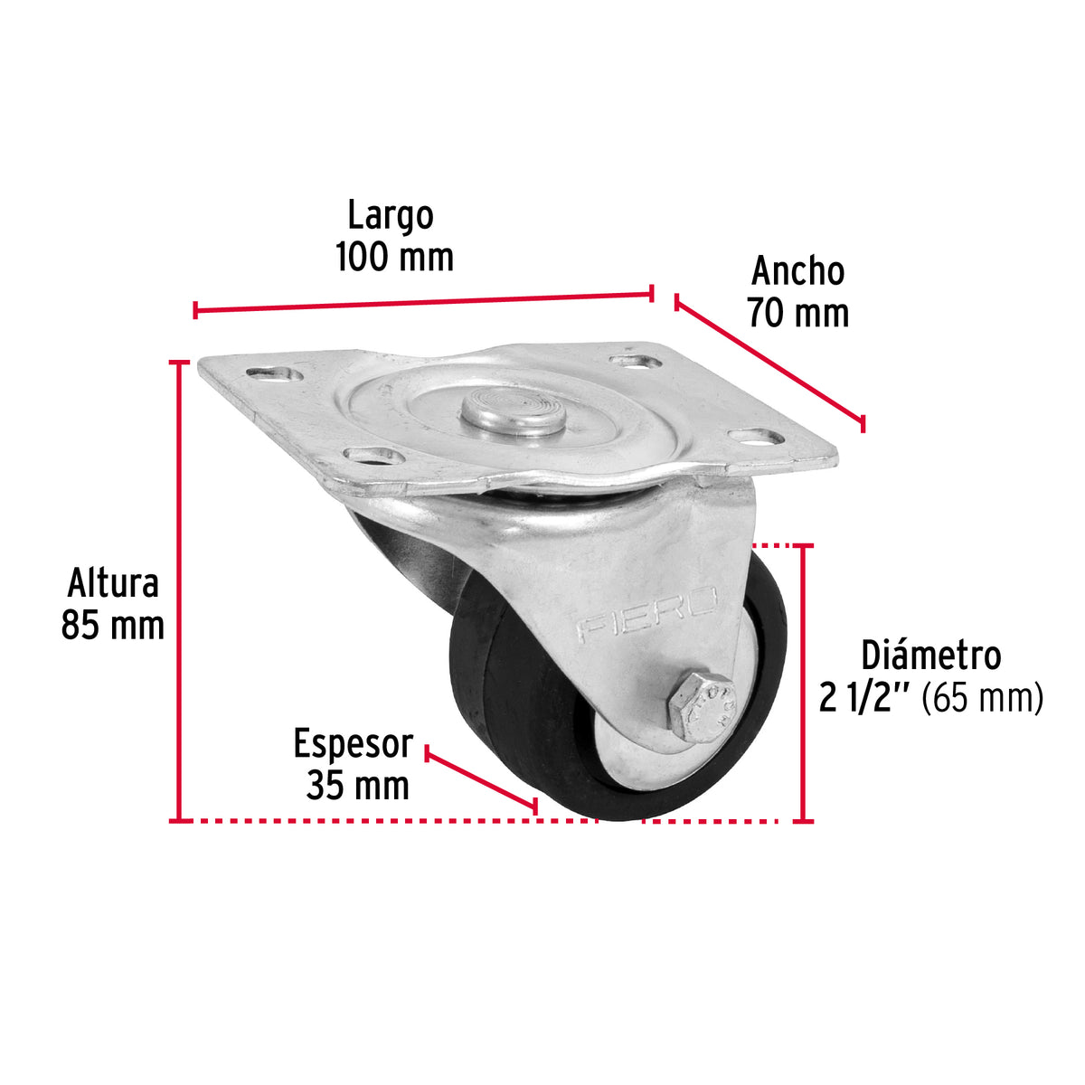 RODAJA HULE 2-1/2', PLACA GIRATORIA CON BALERO, CARGA 80 KG 48608 *