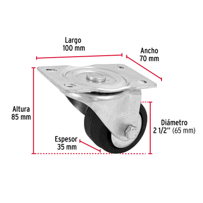 RODAJA HULE 2-1/2', PLACA GIRATORIA CON BALERO, CARGA 80 KG 48608 *