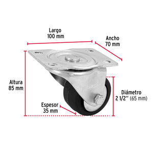 RODAJA HULE 2-1/2', PLACA GIRATORIA CON BALERO, CARGA 80 KG 48608 P