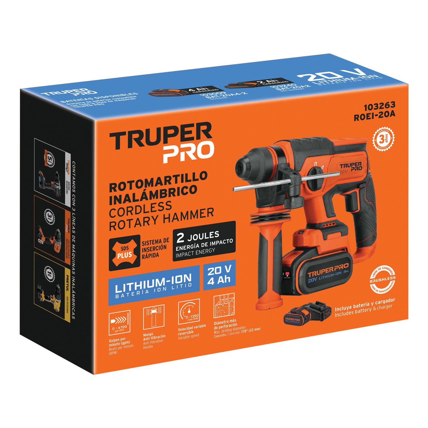 ROTOMARTILLO SDS PLUS INALAMBRICO 20V TRUPER PRO 103263 *