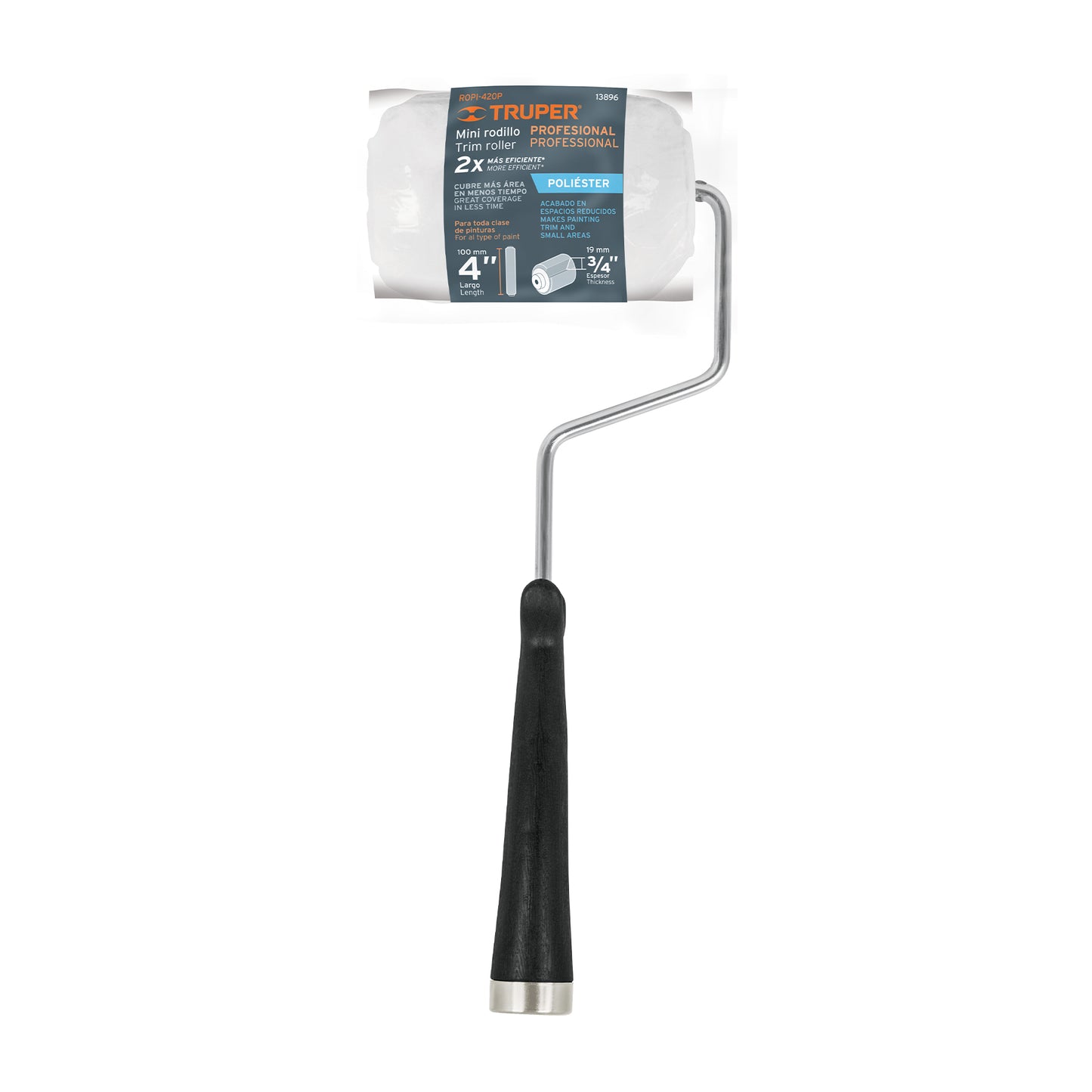 MINI RODILLO PARA PINTAR 4'' X 3/4'' DE POLIESTER, TRUPER 13896 *