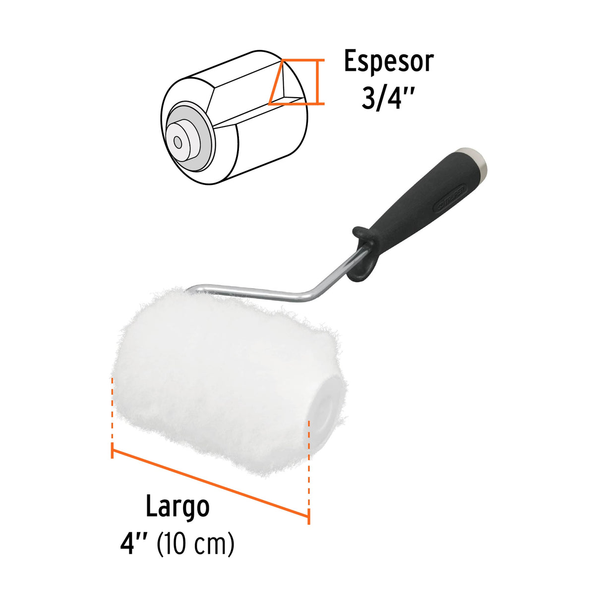 MINI RODILLO PARA PINTAR 4'' X 3/4'' DE POLIESTER, TRUPER 13896 *