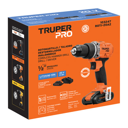 ROTORMARTILLO INALAMBRICO 1/2'', 20V, TRUPER PRO 103247 *