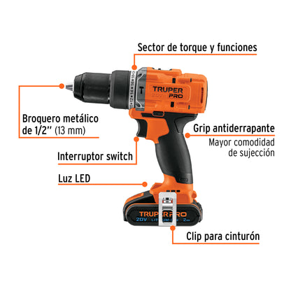 ROTORMARTILLO INALAMBRICO 1/2'', 20V, TRUPER PRO 103247 *