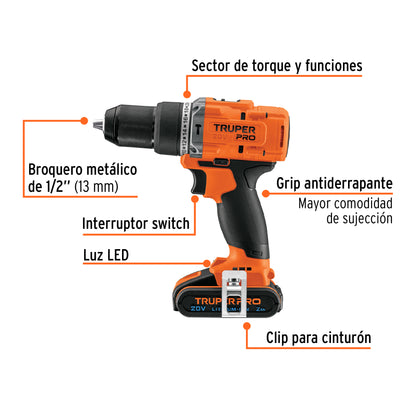 ROTOMARTILLO INALMBRICO 1/2'', 20V TRUPER PRO 103246 *