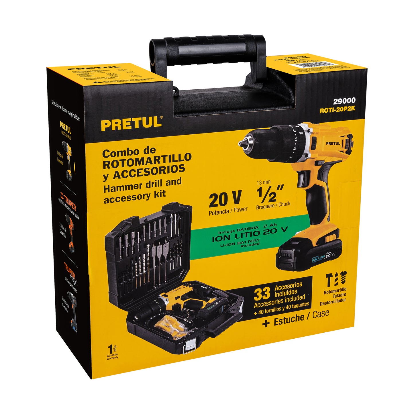 KIT ROTOMARTILLO 1/2", 20V, 32 ACCESORIOS PRETUL 29000 *